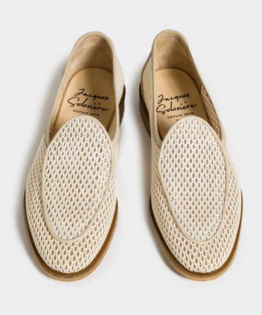 Jacques Solovière Fishnet Loafer in Ecru