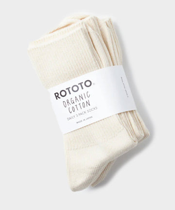 RoToTo Organic Daily 3er-Pack Crew Socken in Ecru
