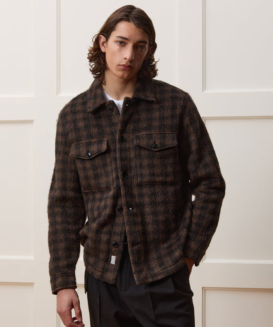 Mohair-Overshirt mit Buffalo-Check-Muster