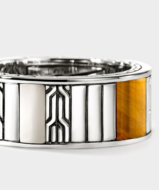 John Hardy Sterling Silver Tiger Eye Icon Band Ring