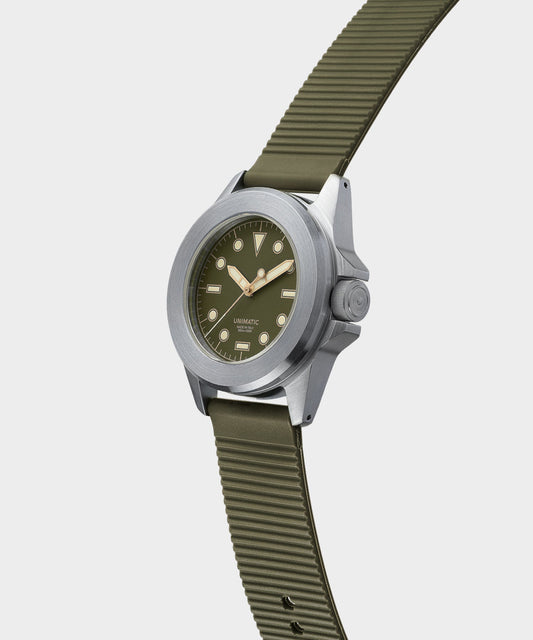 Unimatic U4S Classic Military Watch in Olive with silver dial