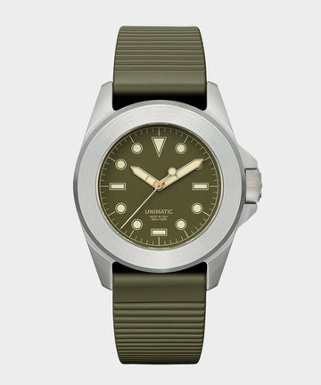 Unimatic U4S Classic Military Watch in Olive with silver dial